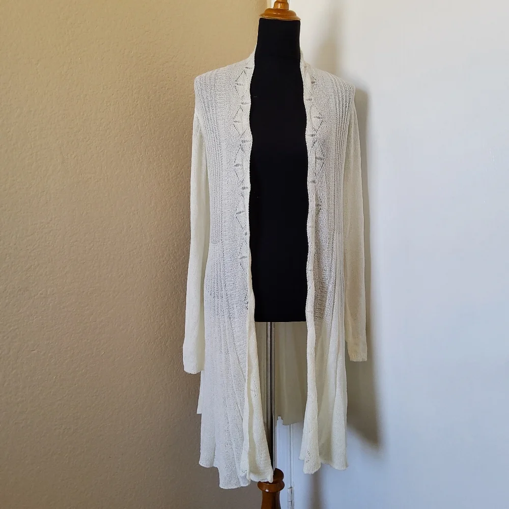 Soft Surroundings Long Pleated Open Front Cardigan Size M Cream​ NWOT - Picture 2 of 8